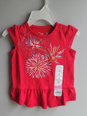 NWT Jumping Beans Baby Girls 12 Months Fourth 4th Of JULY Short Sleeve Top